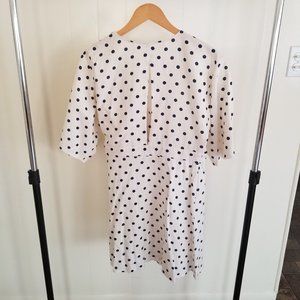 Ivory wrap dress with navy blue dots